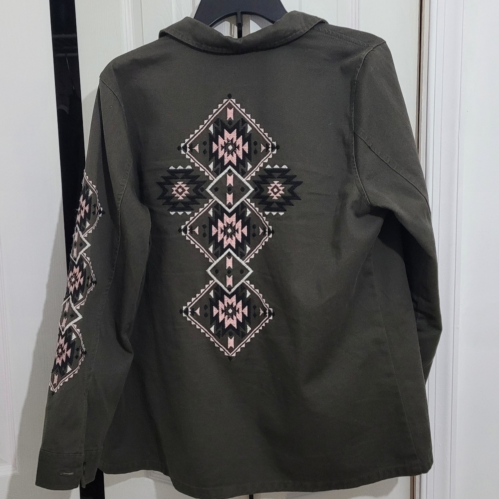 MEDIUM -Army Green Jacket w Pink accents